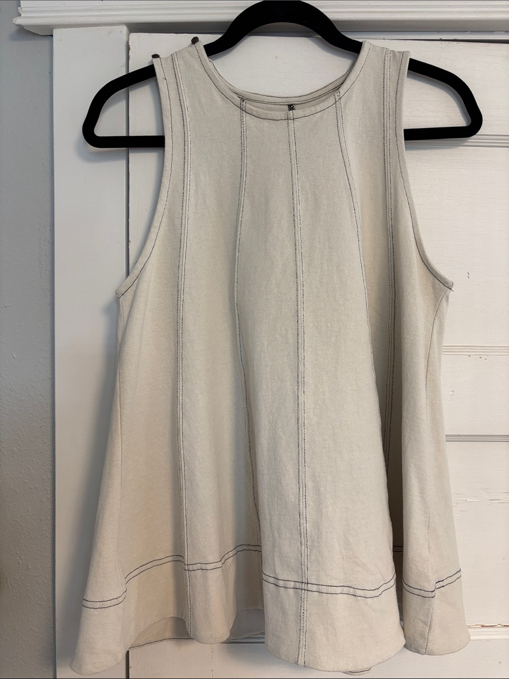 Sleeveless Cream A-Line Tank Top with Stitch Detail